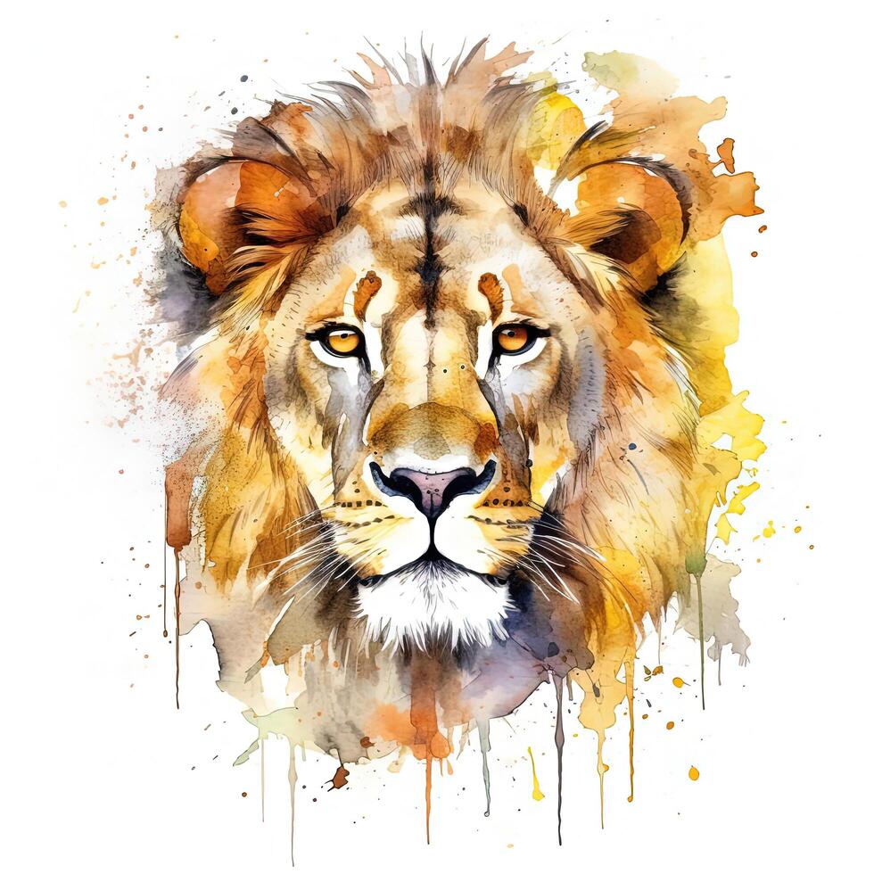 Lion watercolor head. Illustration photo