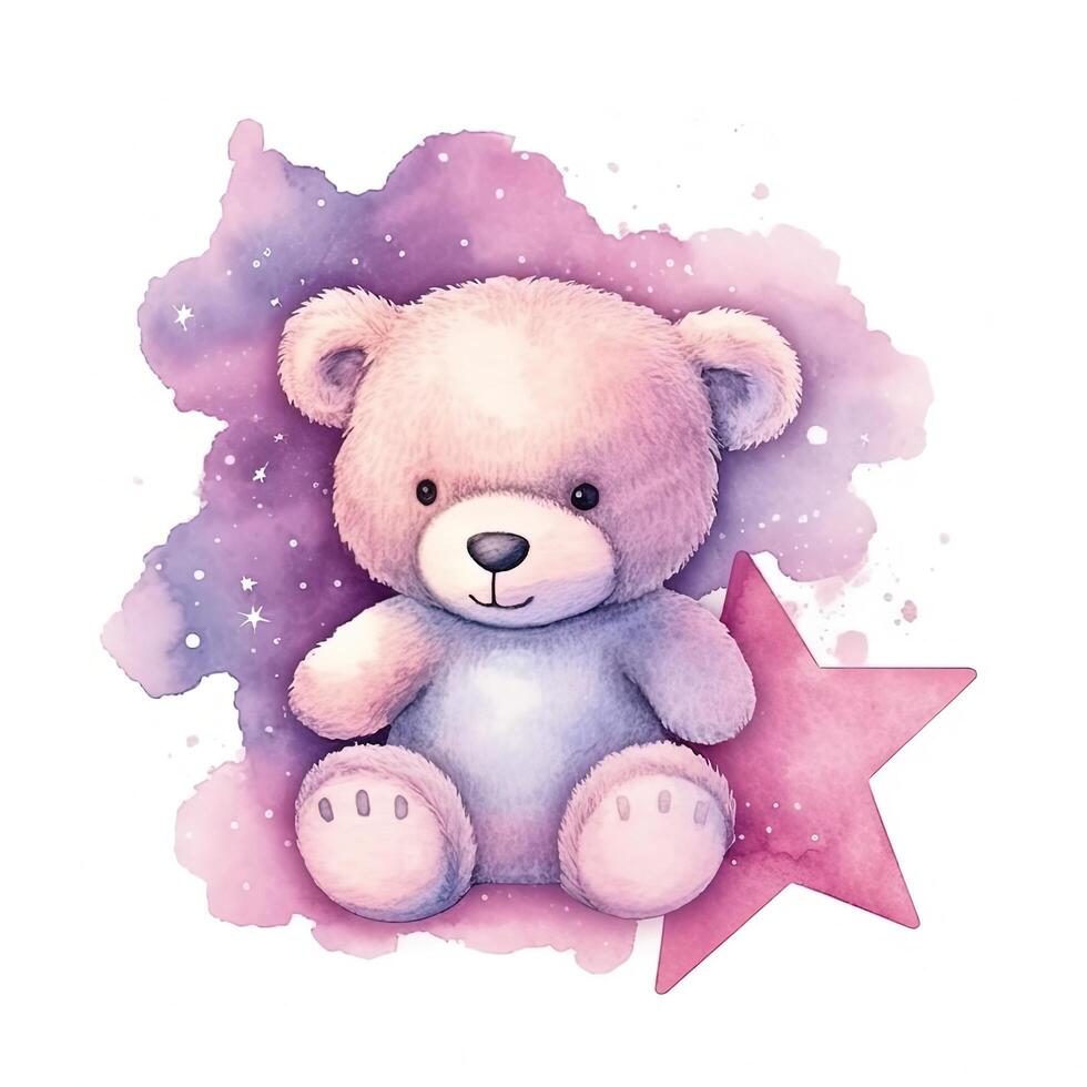 Cute watercolor teddy bear. Illustration photo