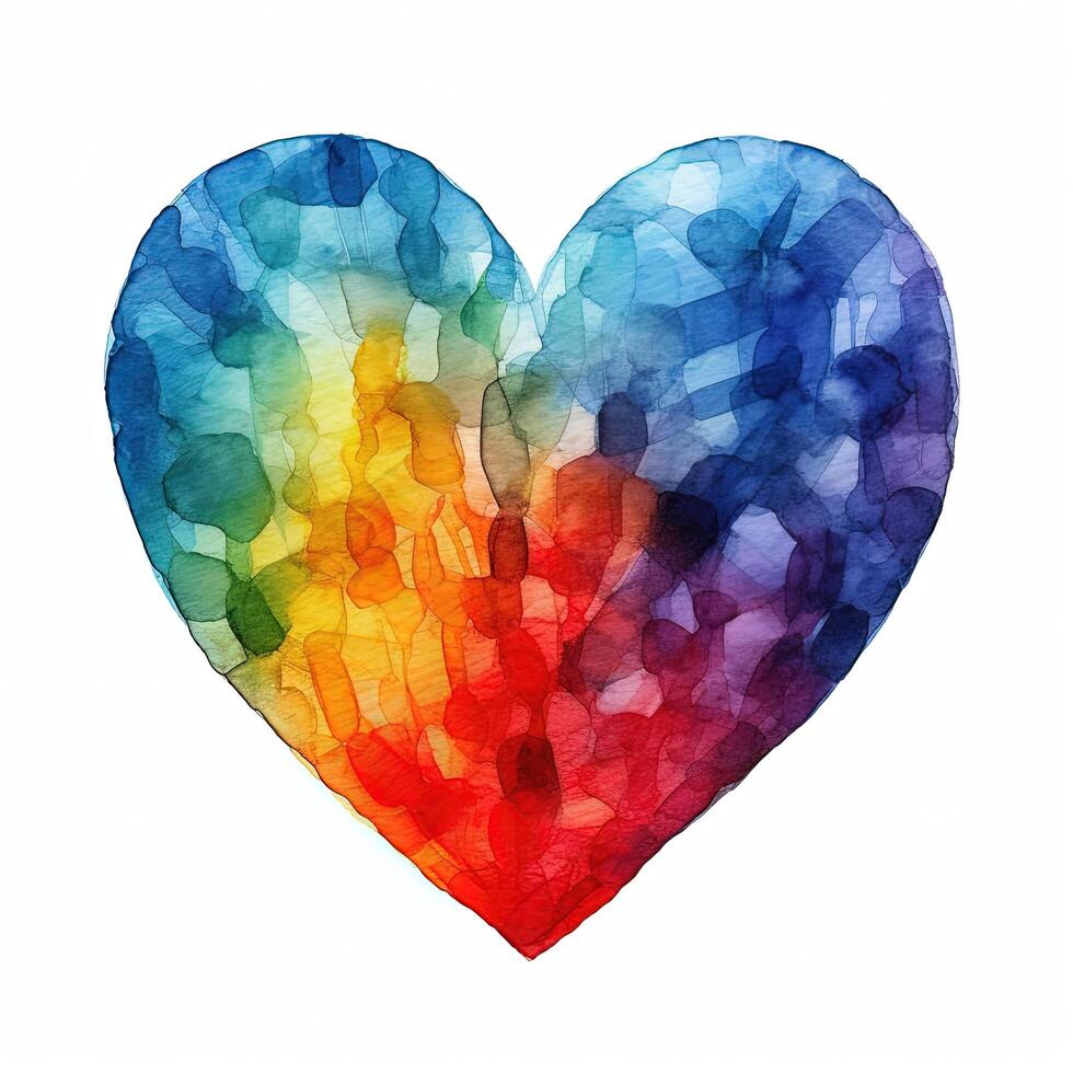 Rainbow watercolor heart isolated. Illustration photo