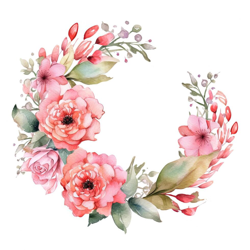 Watercolor floral wreath. Illustration photo