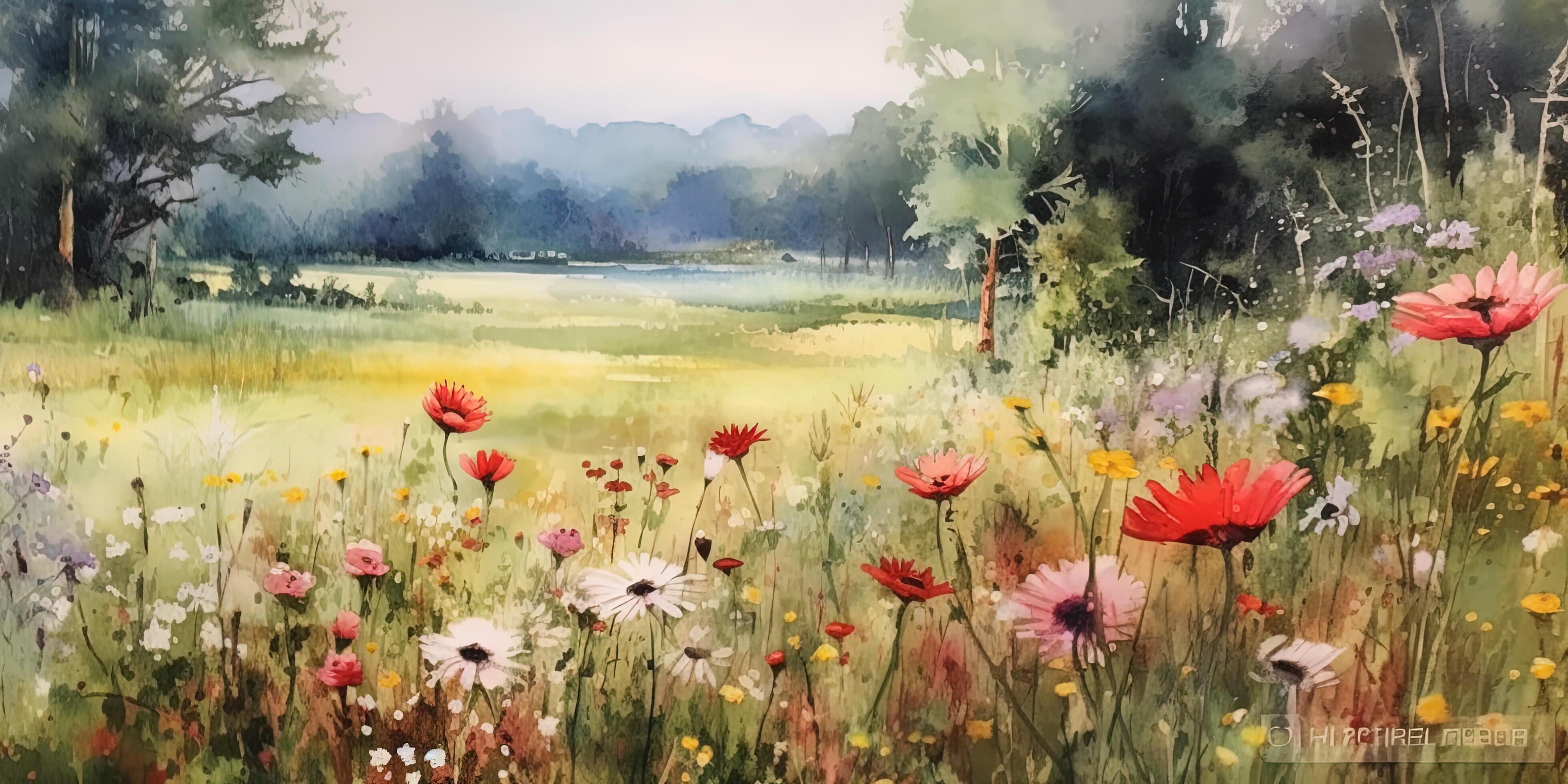 Summer meadow watercolor background. Illustration 23855986 Stock Photo