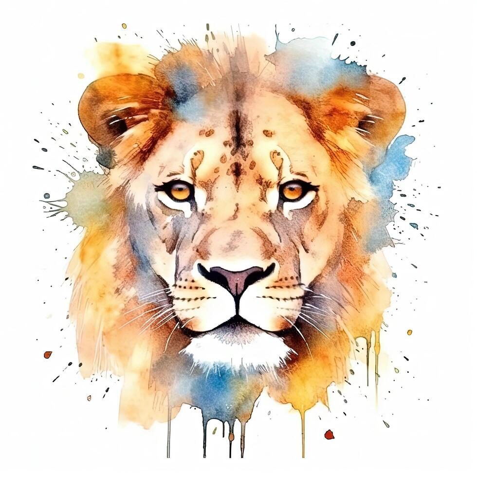 Lion watercolor head. Illustration photo