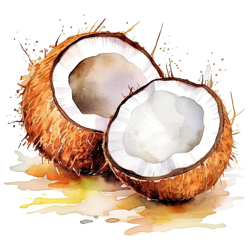 Watercolor open coconut Illustration photo