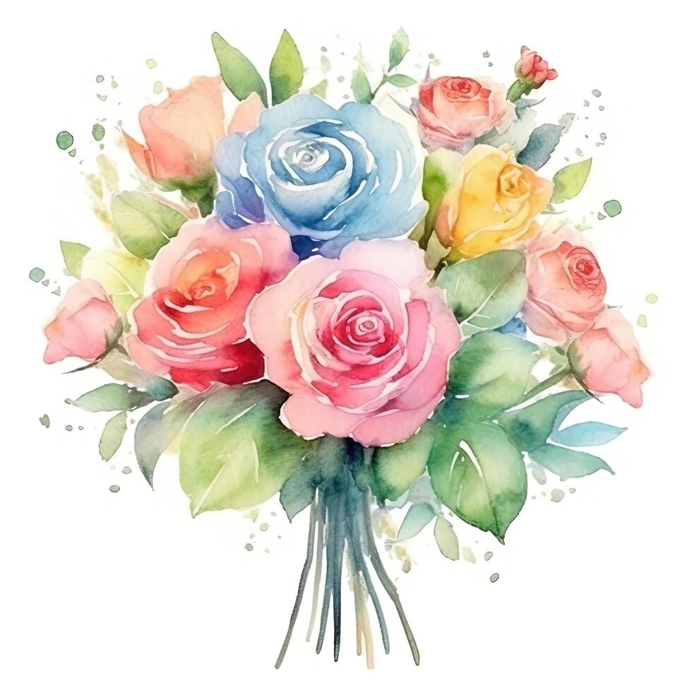 Rose watercolor bouquet. Illustration photo