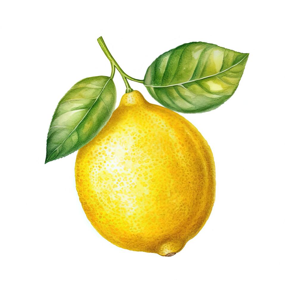 Watercolor yellow lemon. Illustration photo