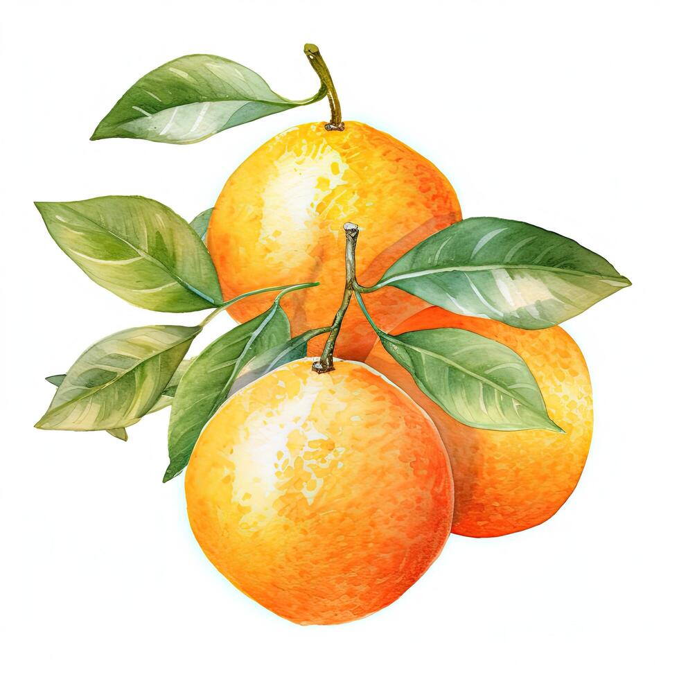 Fresh watercolor orange fruit. Illustration photo