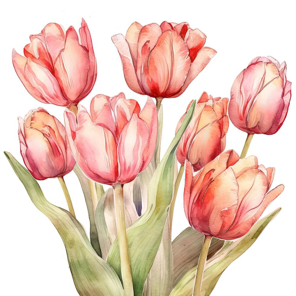Watercolor tulip isolated. Illustration photo