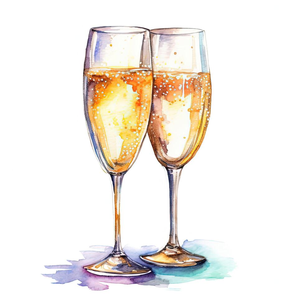 Champagne glasses watercolor. Illustration photo