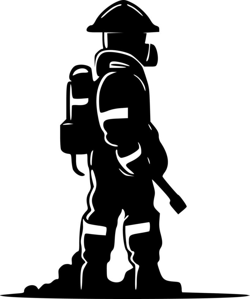 Firefighter - Black and White Isolated Icon - Vector illustration