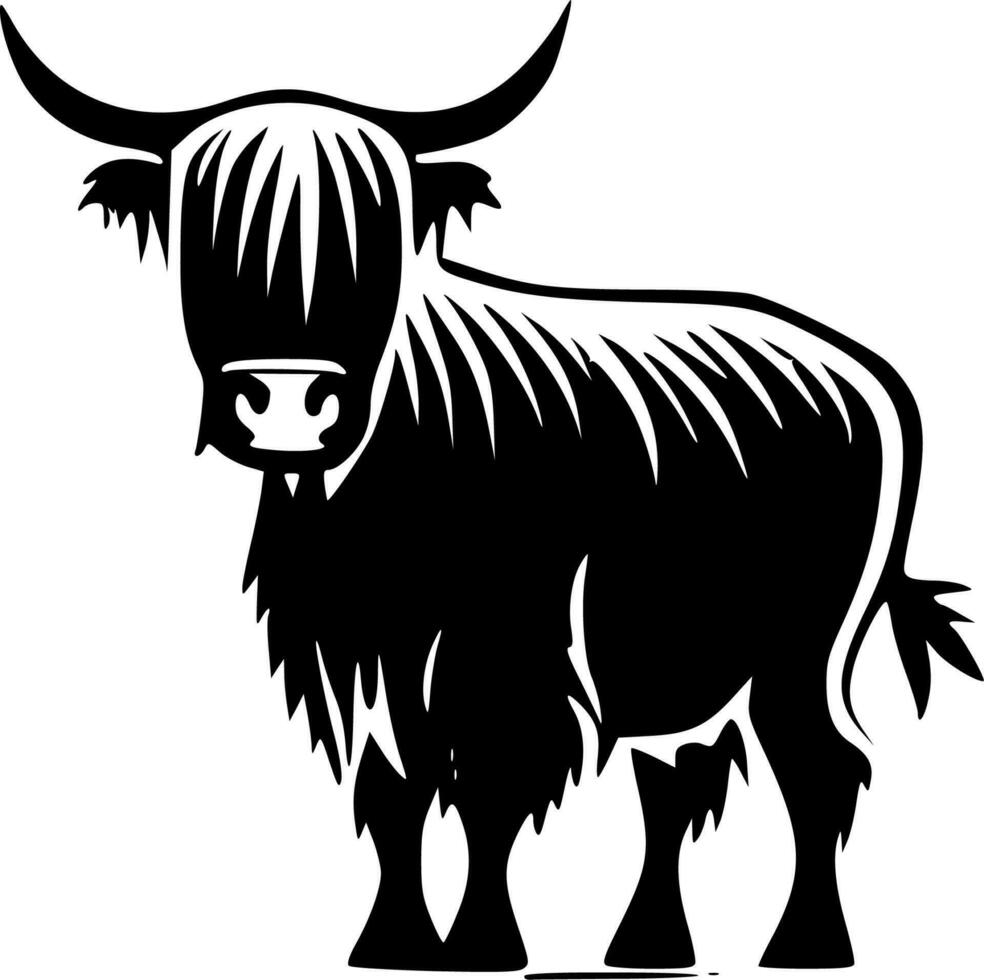 Highland Cow - Black and White Isolated Icon - Vector illustration