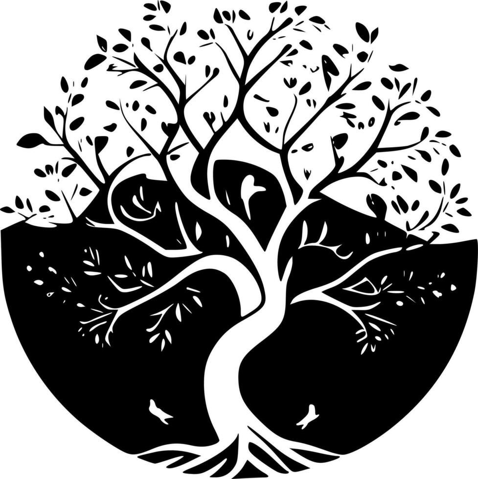 árbol de vida, negro y blanco vector ilustración
