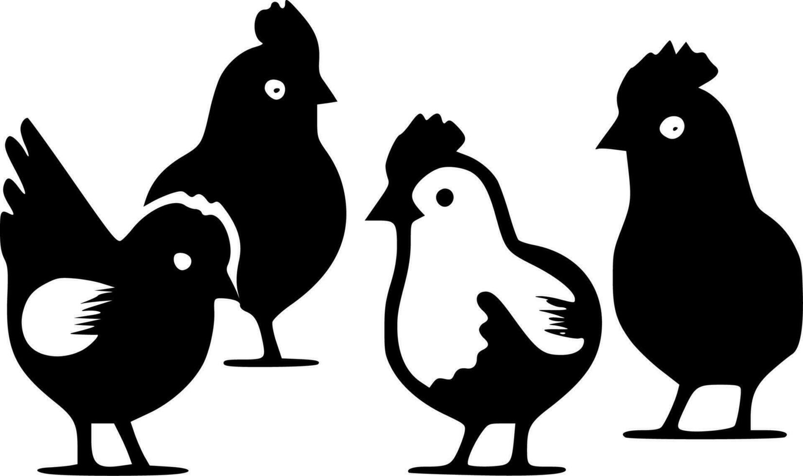 Chickens - Black and White Isolated Icon - Vector illustration