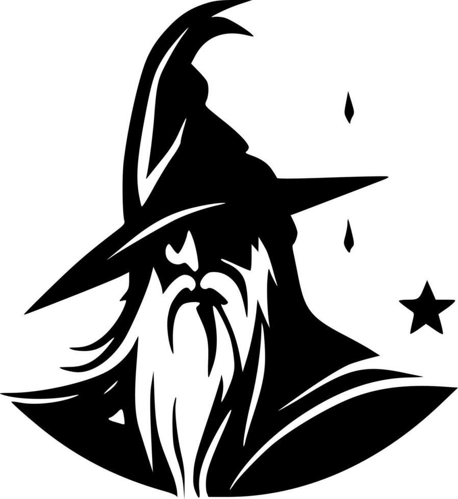 Wizard, Black and White Vector illustration