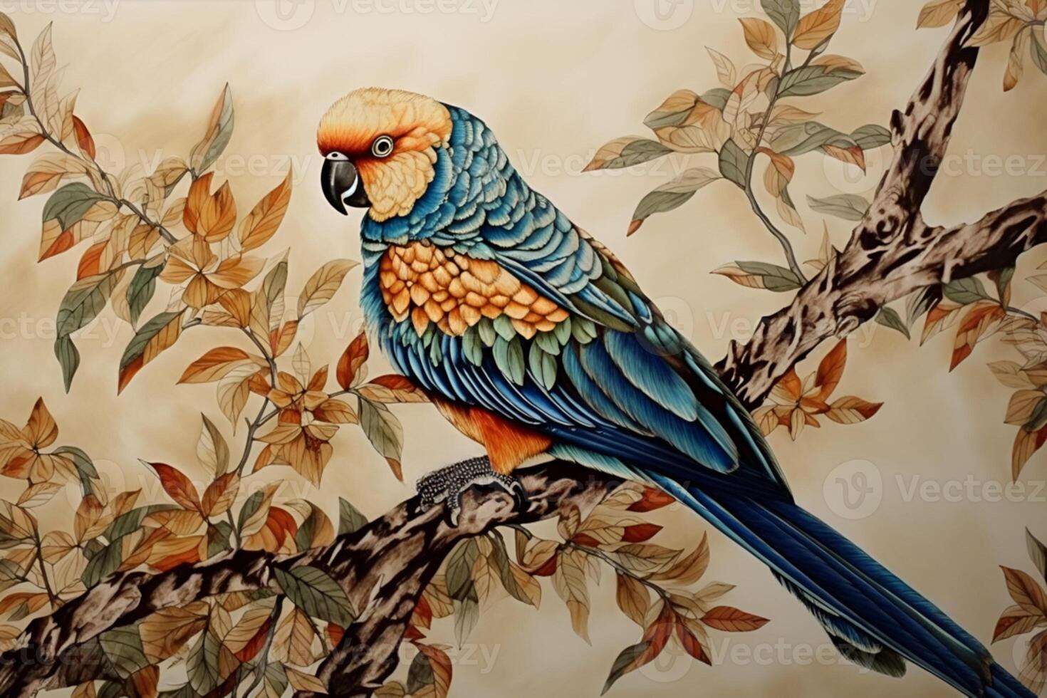 picture of parrot sitting on the branch photo