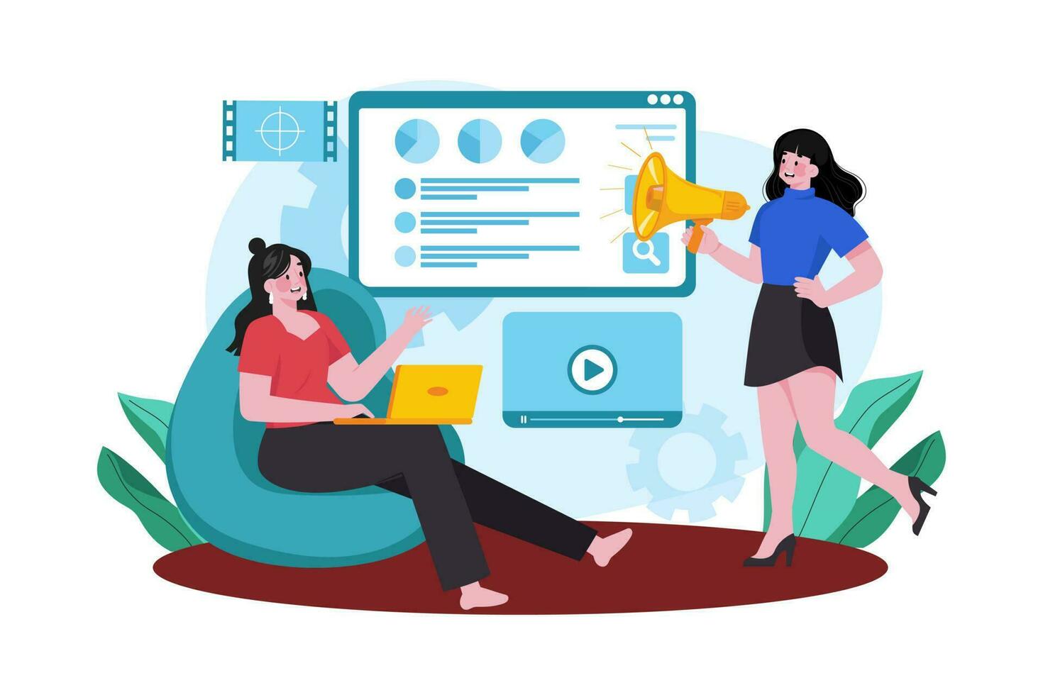 Social media manager coordinating with the team on social media campaigns. vector