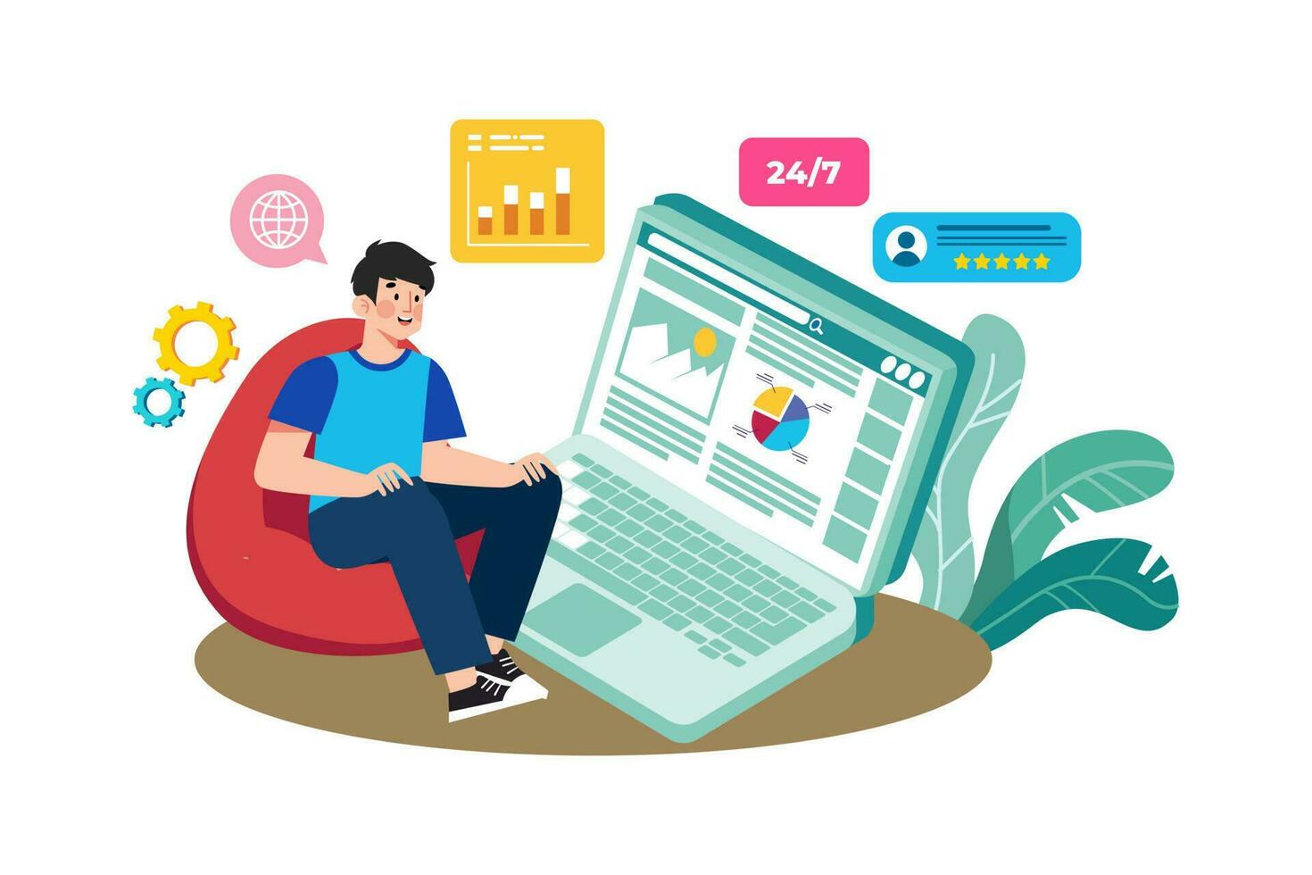 Web developer implementing technical SEO improvements on a website. vector