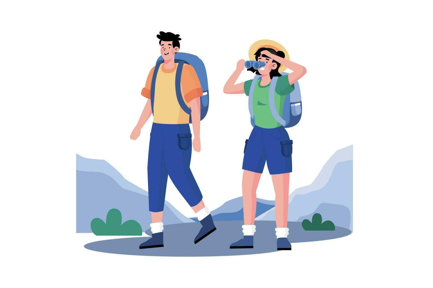 un Pareja reserva un aventuras excursión a tener emocionante experiencias vector