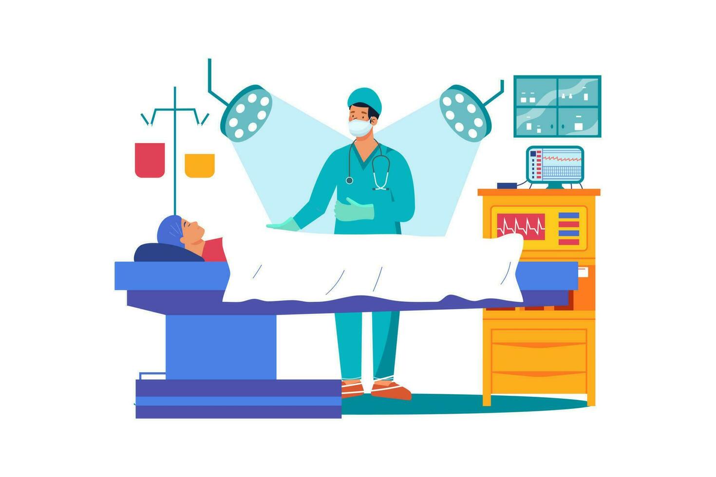 Medical professional multitasking during a surgery to ensure a successful outcome. vector