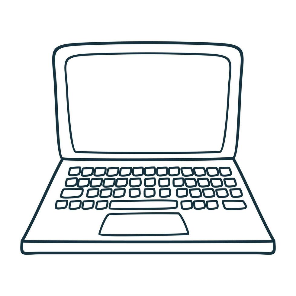 Vector doodle laptop computer hand drawn isolated on white background