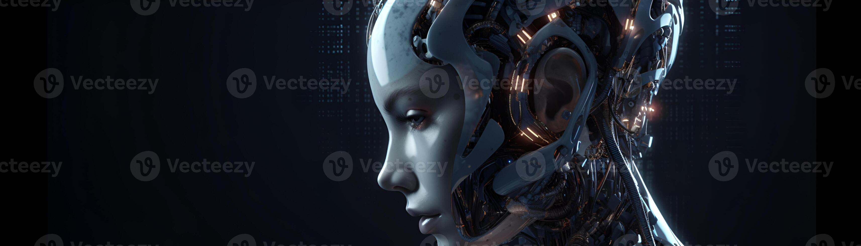 Illustration of artificial intelligence man or woman in digital space photo