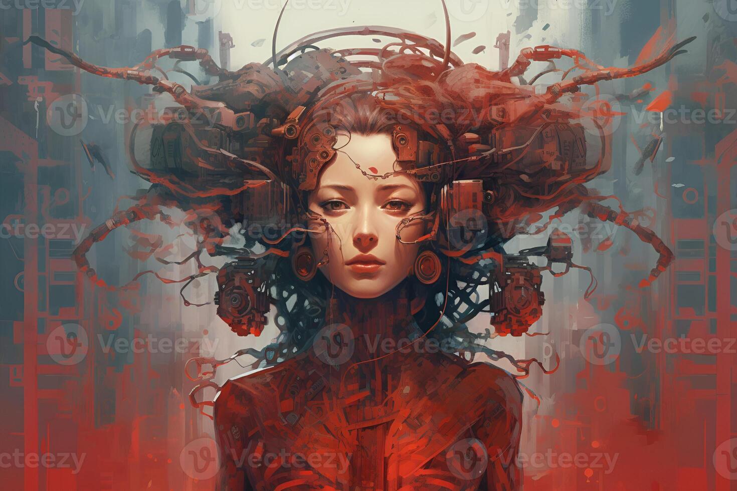 Illustration of artificial intelligence man or woman in digital space photo