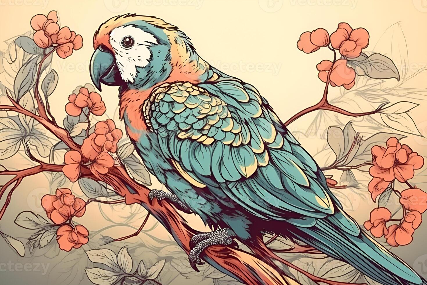 picture of parrot sitting on the branch photo