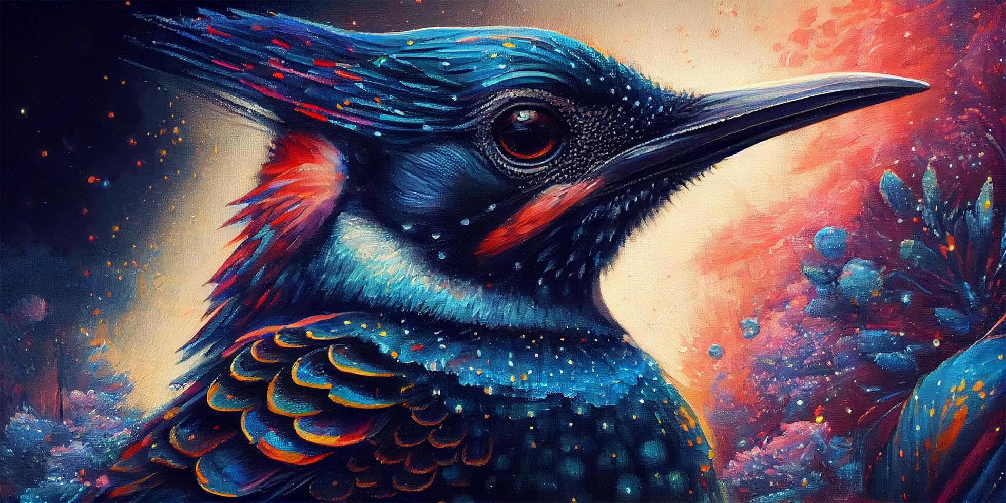 Abstract rainbow colorful of bird close-up illustration creative art. . photo