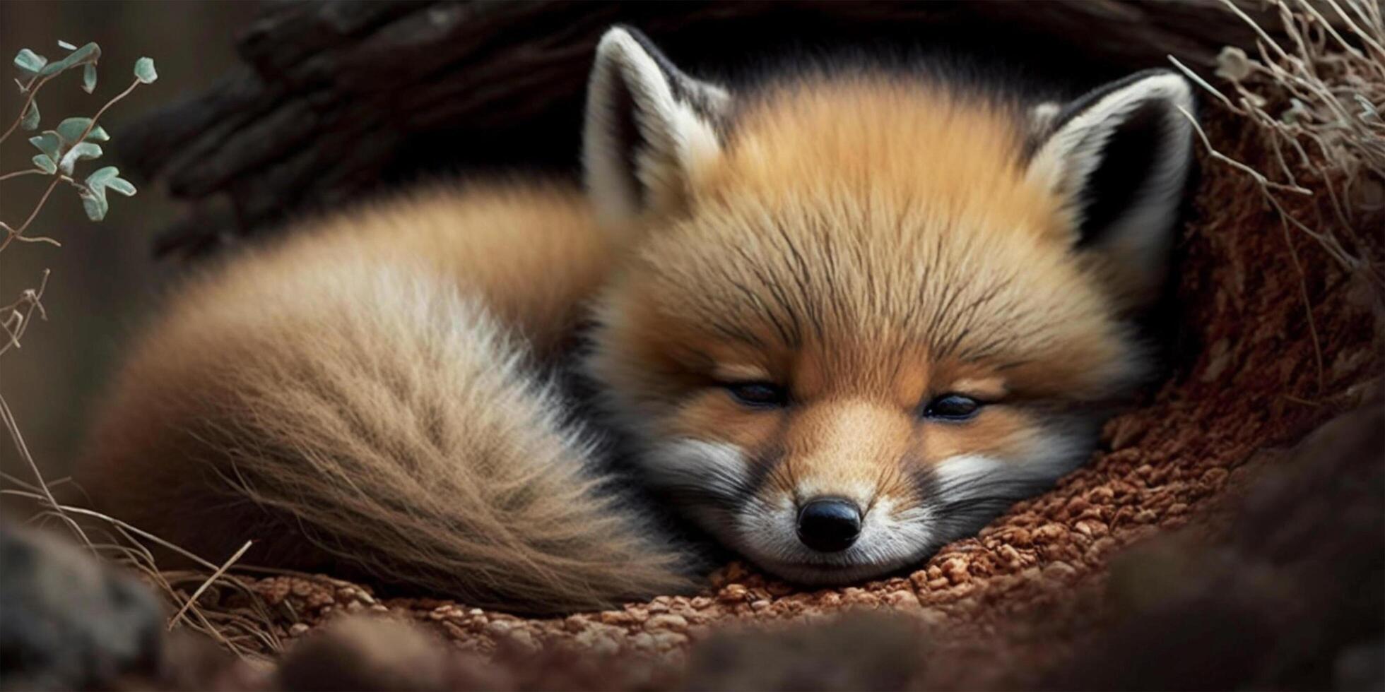 Cute baby fox in snow, winter seasonal theme. . photo