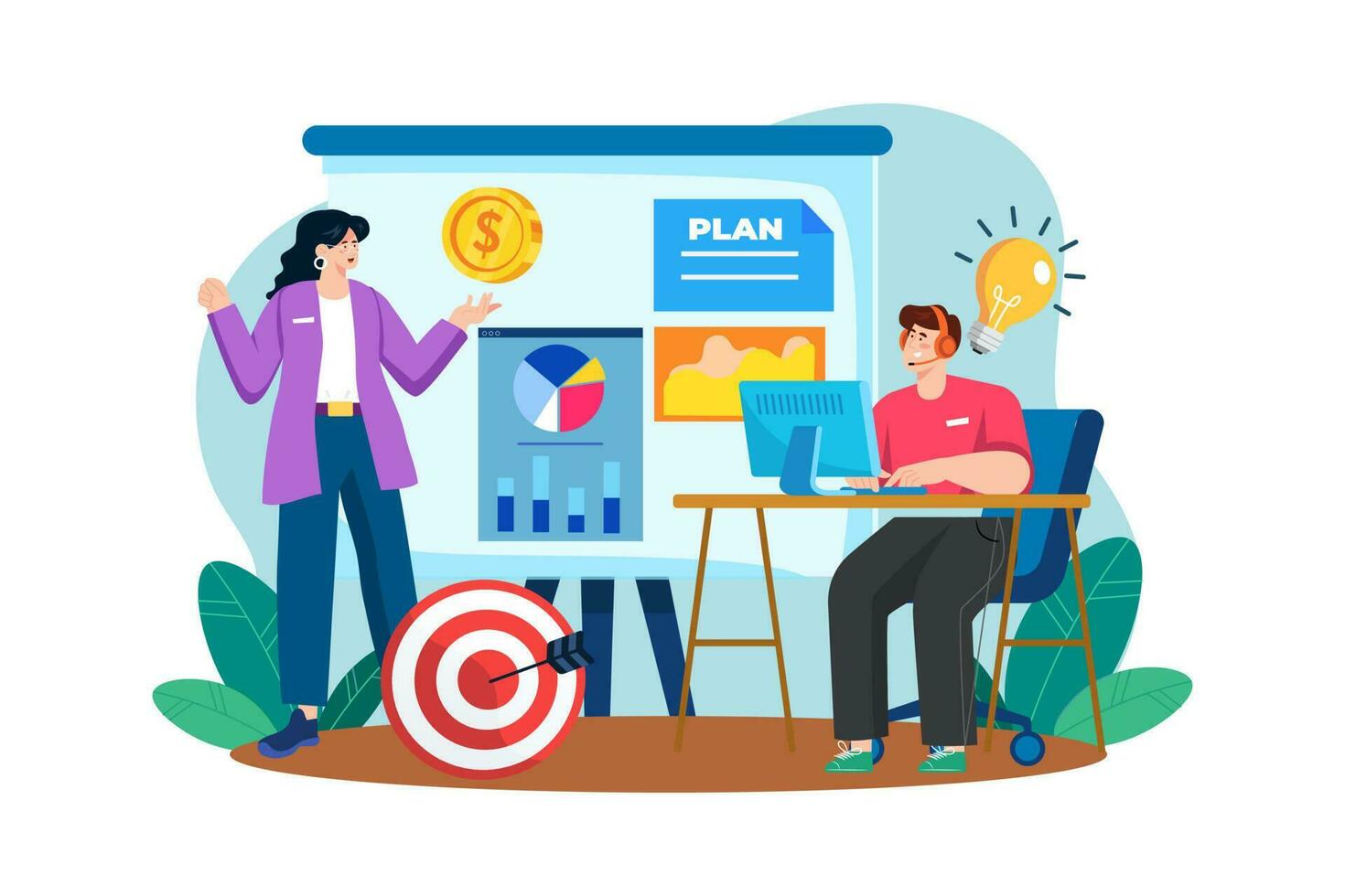 Financial advisors offer guidance on investment strategies and financial planning. vector
