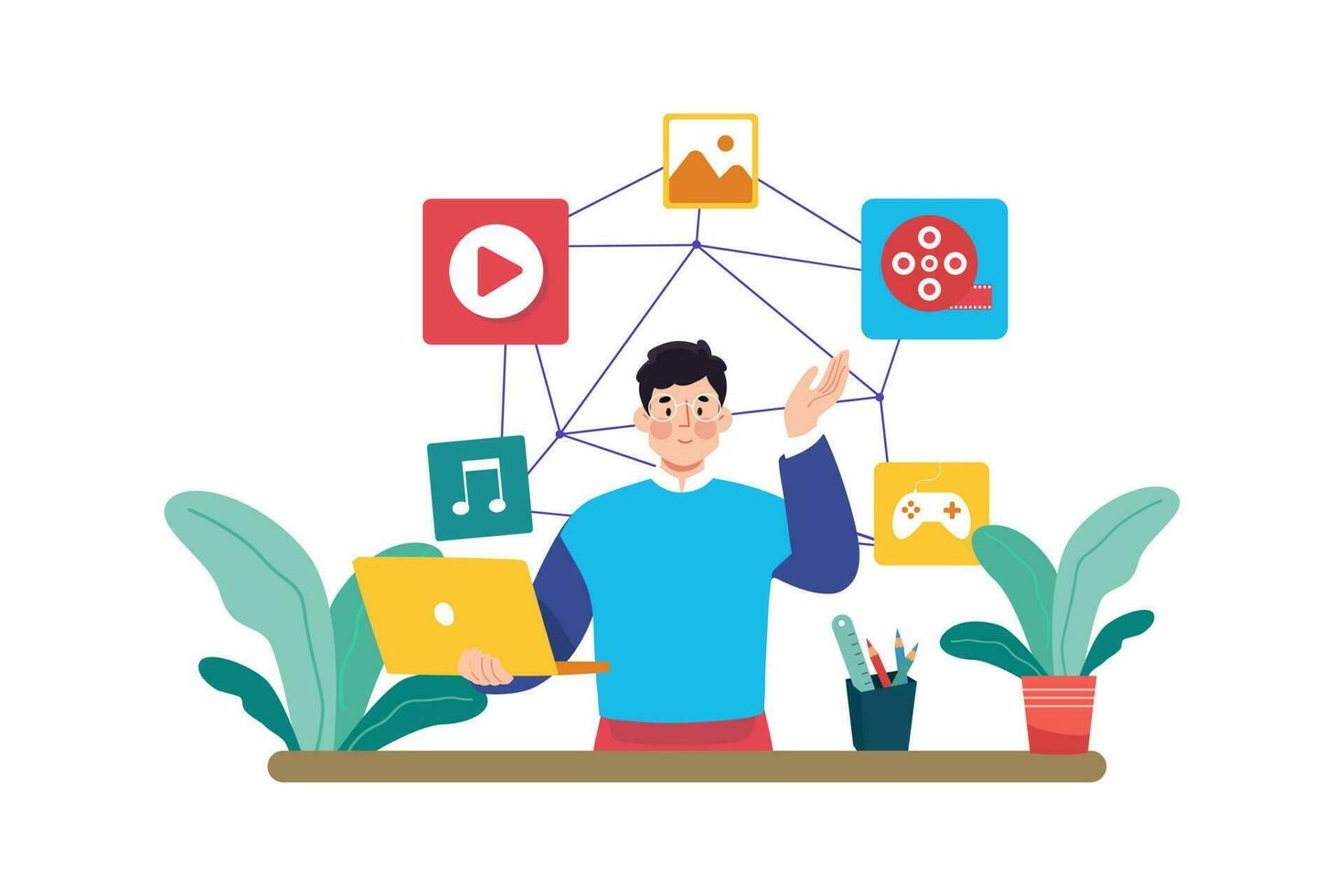 Link builder acquiring high-quality backlinks to improve SEO. vector