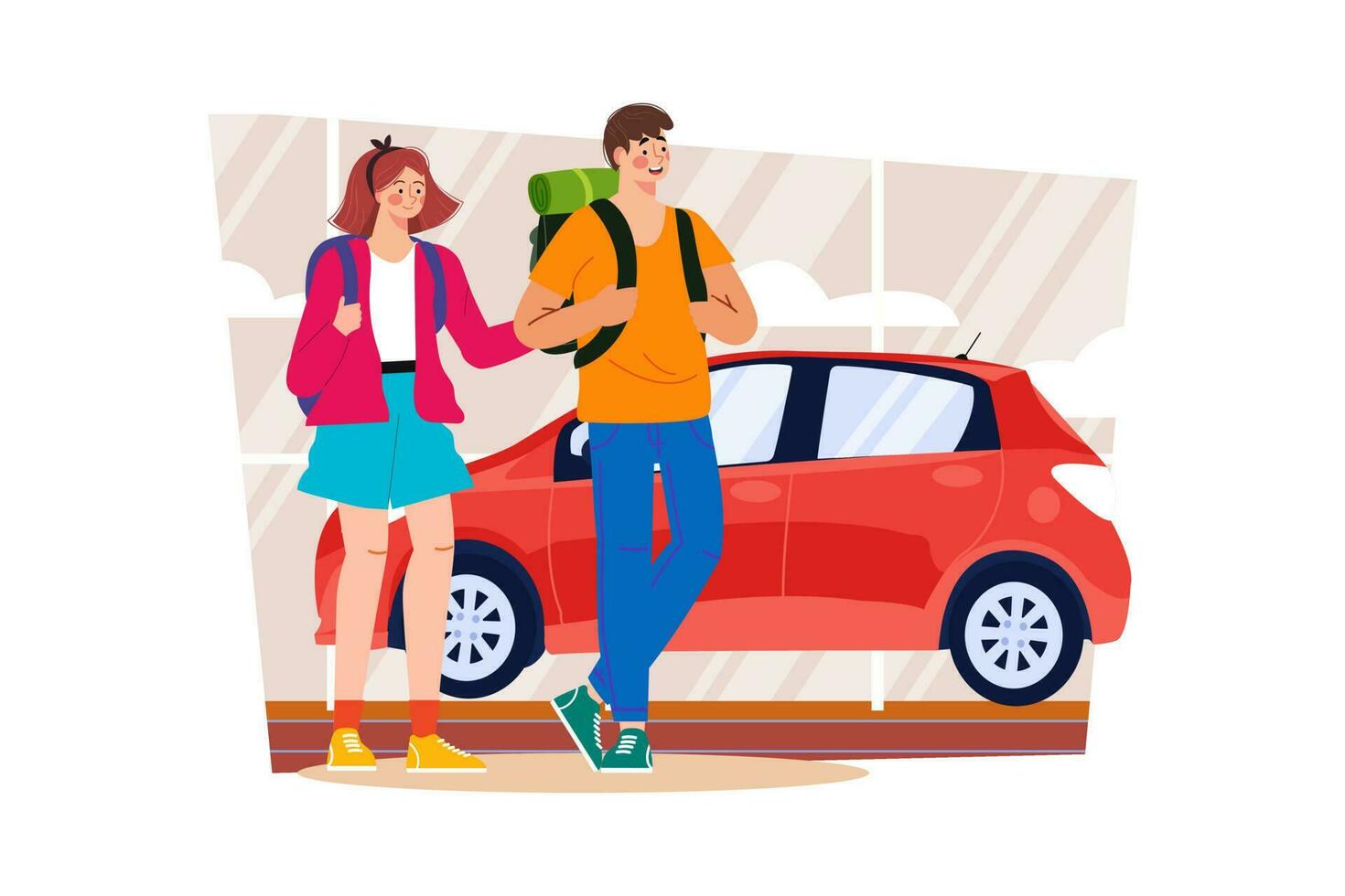 Car rental agent providing vehicles for tourists to explore on holiday. vector