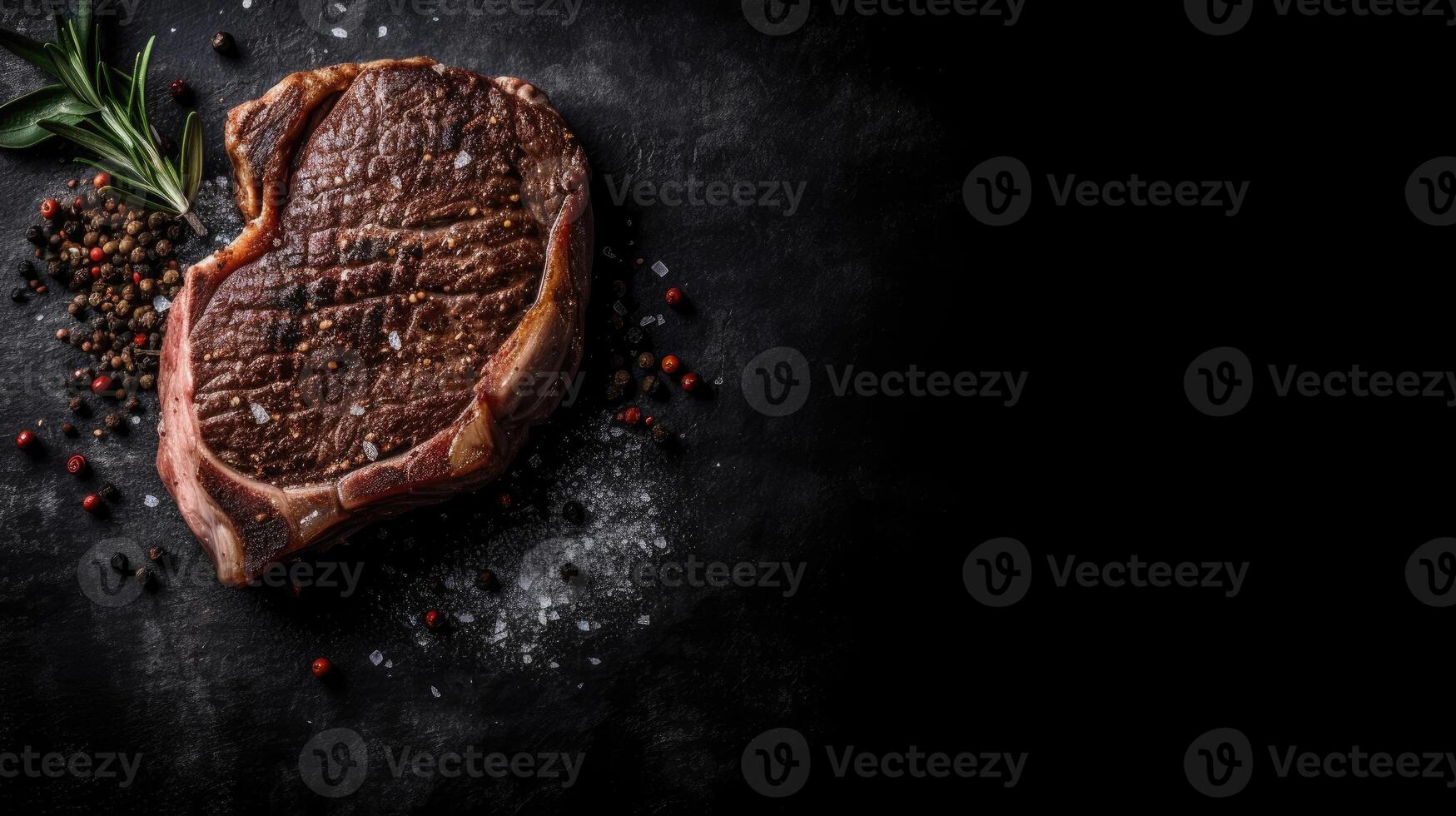 Steak on a dark wooden base with spices. illustration photo