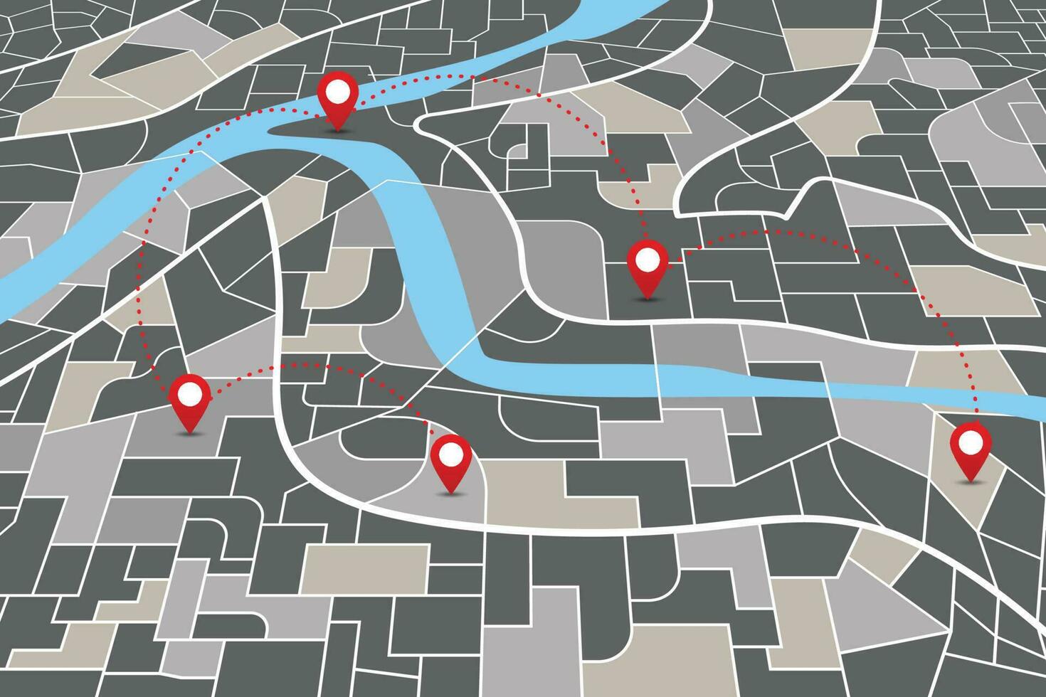 oscuro ciudad navegación perspectiva mapa con direccional patas vector