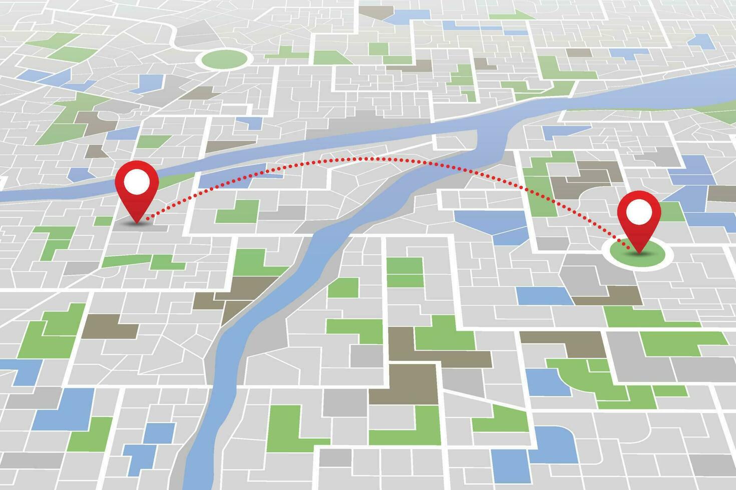 ciudad navegación perspectiva mapa con dos punto direccional alfiler vector