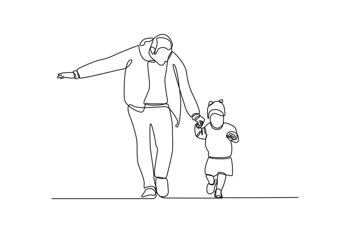 Single one-line drawing son walks with his father. Father's Day concept. Continuous line draw design graphic vector illustration.