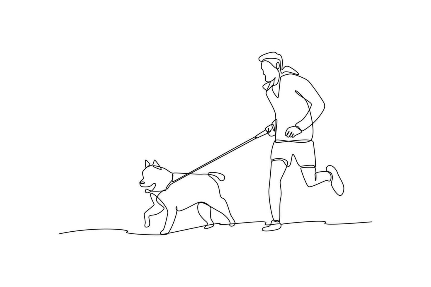 soltero una línea dibujo un hombre corriendo con su perro. urbano mascota concepto. continuo línea dibujar diseño gráfico vector ilustración.