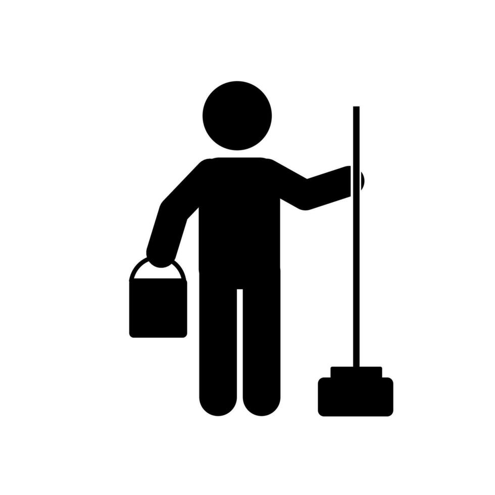 Cleaner Cleaning and Washing House Pictogram, stick figure. cleaning illustration vector