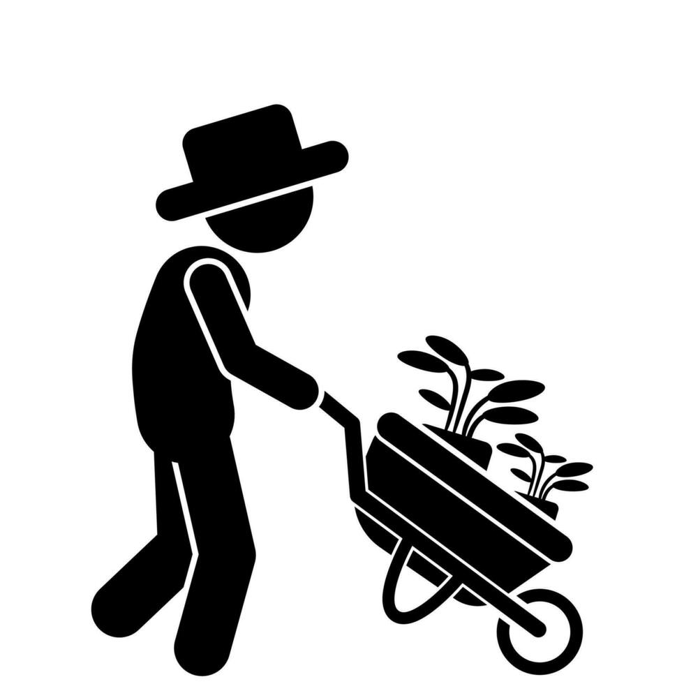 Illustration of a gardener carrying a plant. stick figures. vector