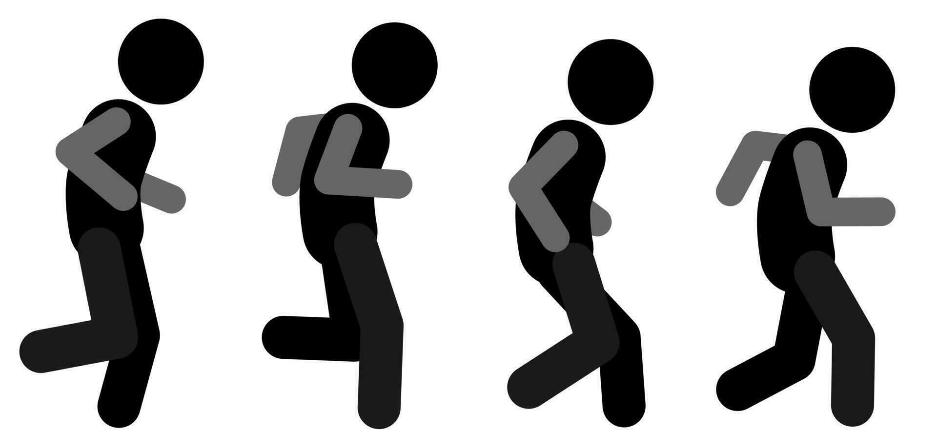 man runs frame motion, stick figure people. pictogram walk. vector