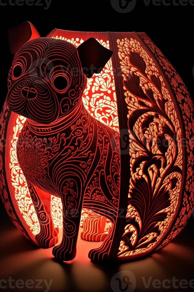 close up of a lamp with a dog on it. . photo