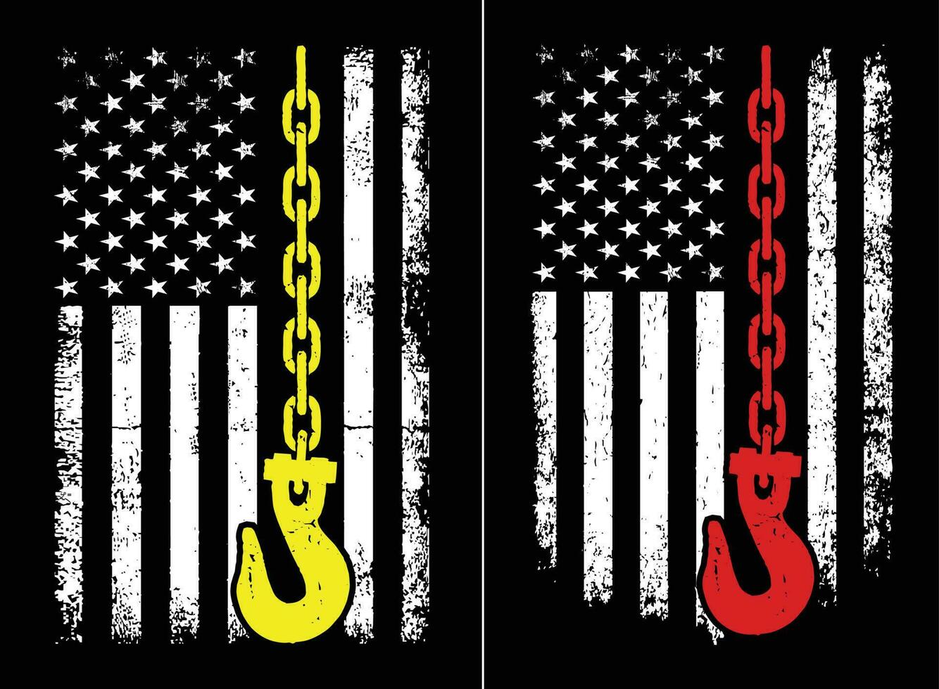 Yellow Tow Hook Chain Flag America Tow Truck Driver Design vector