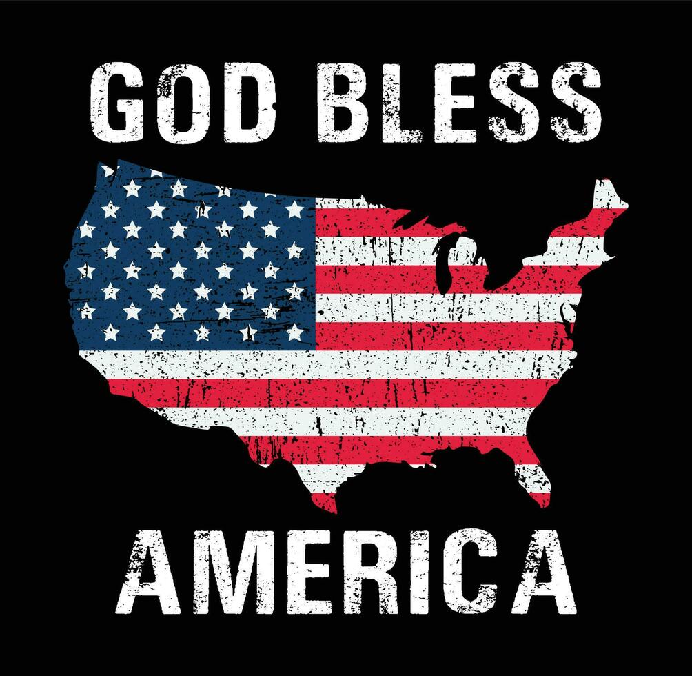 God Bless America Map Distressed Pride 4th Of July Design vector