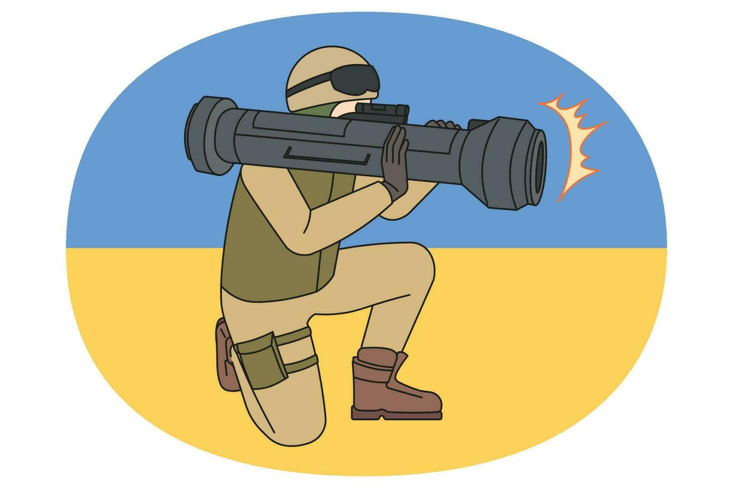 Soldier with missile weapon on Ukrainian flag isolated vector