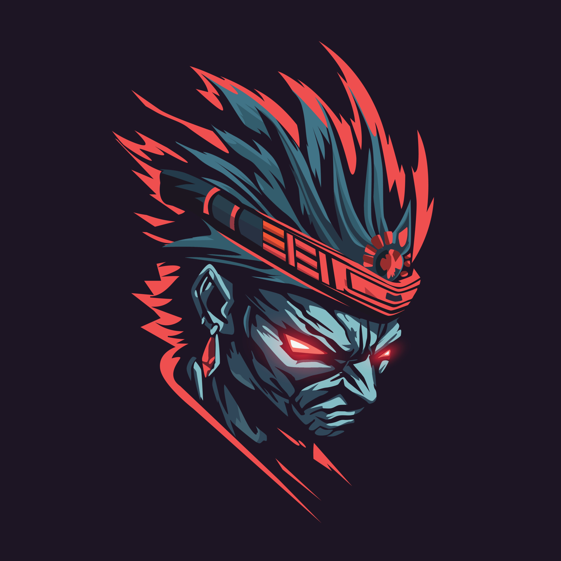 Game character with red eyes and a black background 23858126 Vector Art