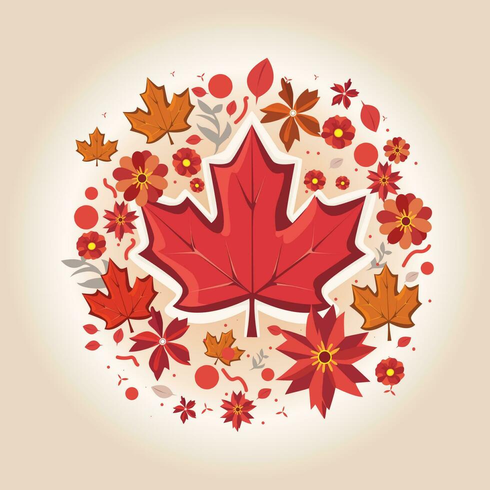 Canadá día arce hoja otoño fondo, flores, y hojas. vector ilustración.