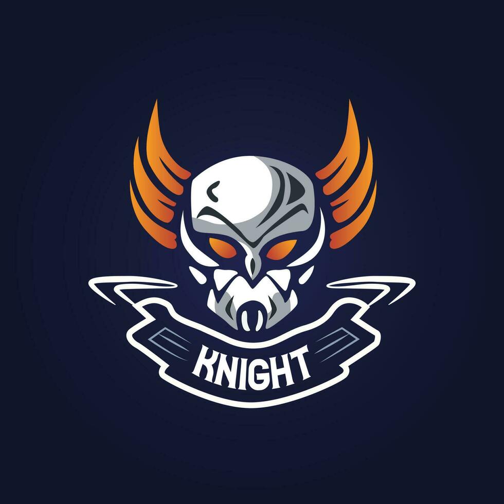 sign logo a skull with wings and a banner that says knight on it. vector