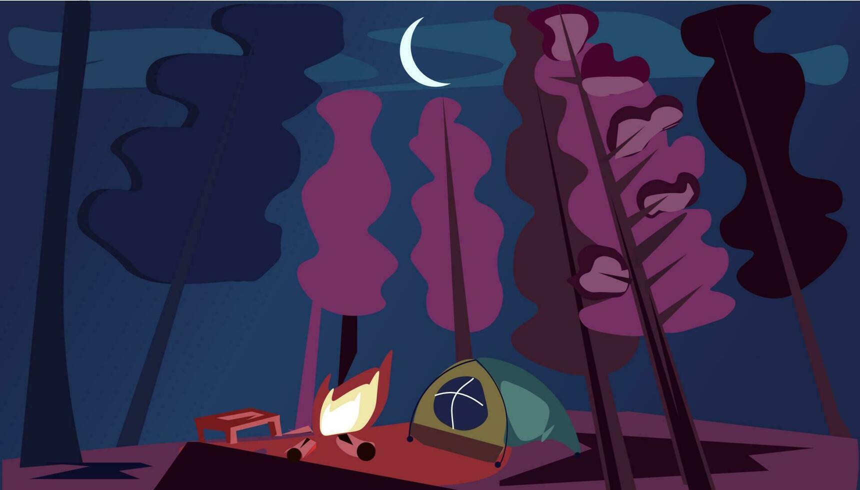 acampar noche Luna vector