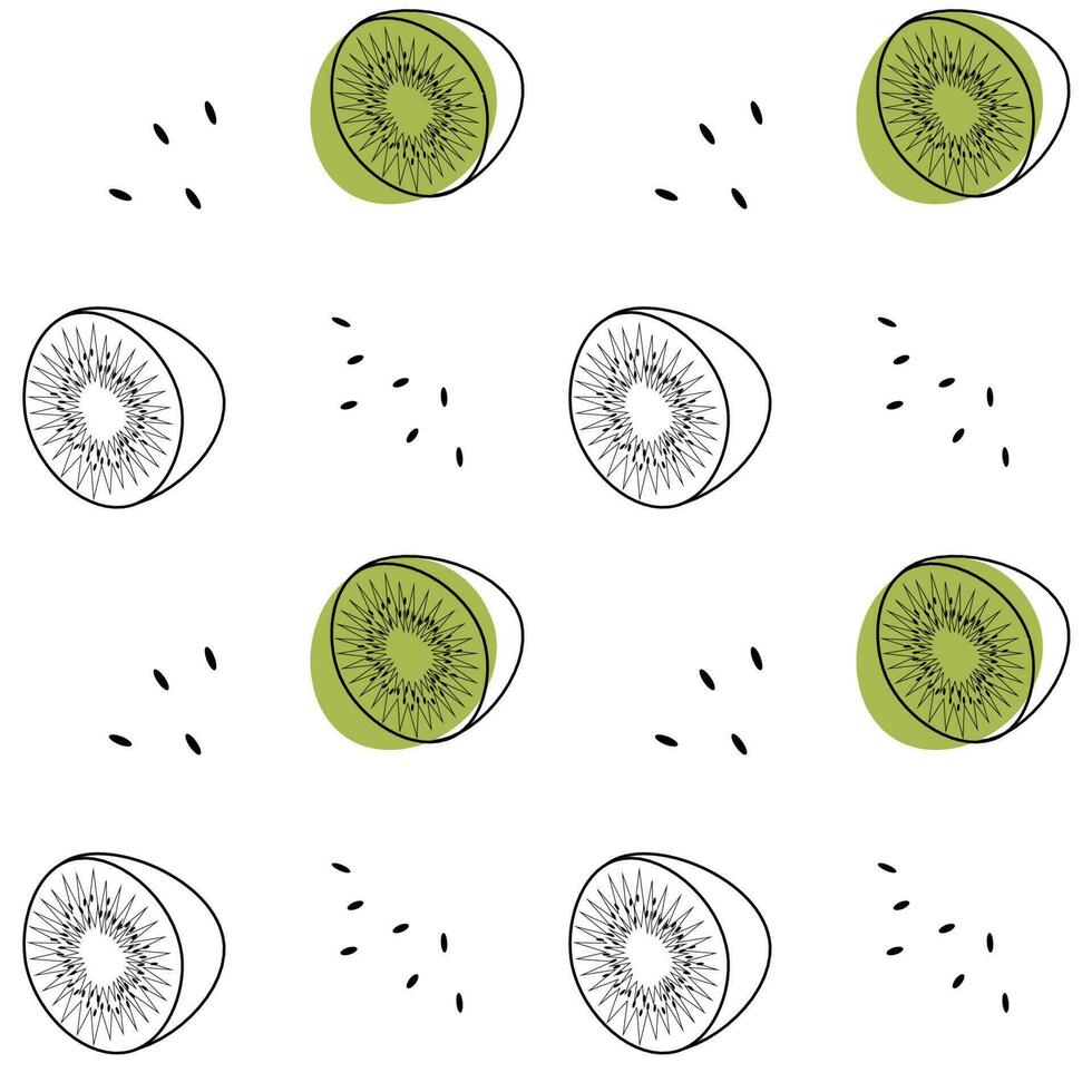 pattern of a vector illustration of a kiwi fruit. Lines art tropical kiwi fruit, doodle
