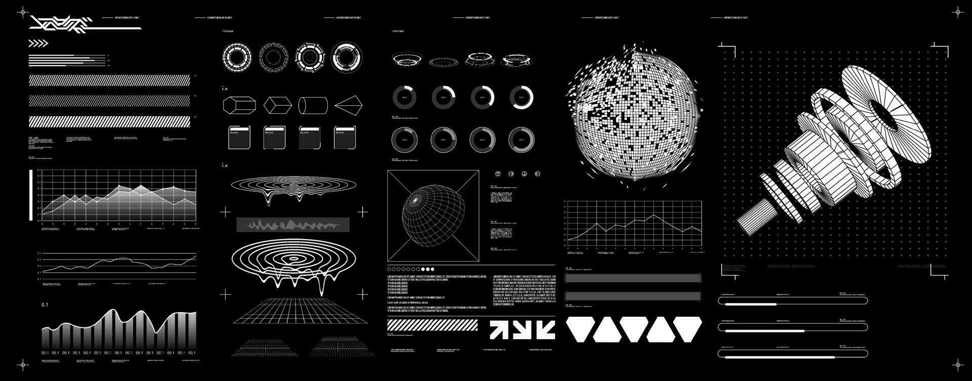 futuristic shape element HUD, GUI, Science fiction, cyberpunk, retrofuturism, concept, vaporwave abstract element vector