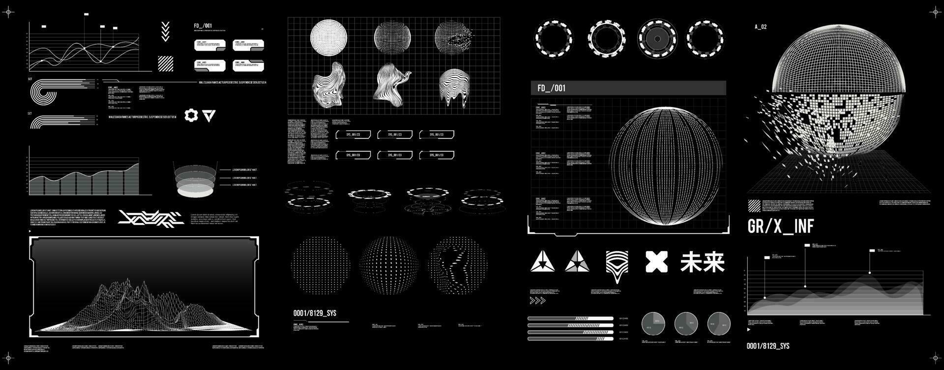 futuristic shape element HUD, GUI, Science fiction, cyberpunk, retrofuturism, concept, vaporwave abstract element vector